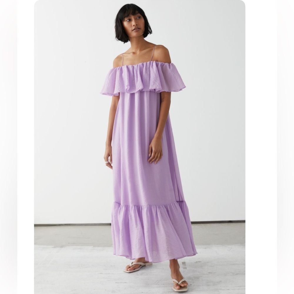 & OTHER STORIES Frill Maxi Dress in Purple 4 NWT